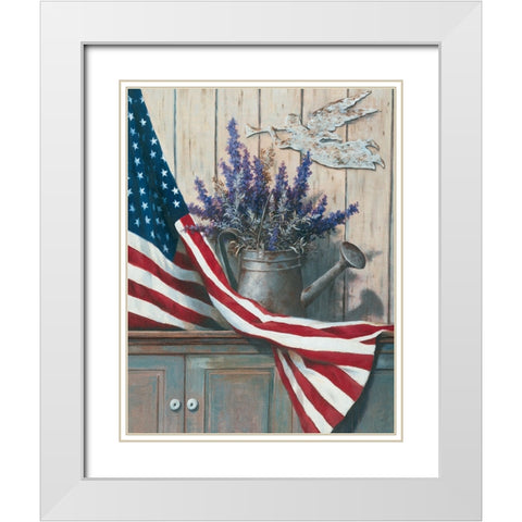 Flag And Flowers White Modern Wood Framed Art Print with Double Matting by Unknown