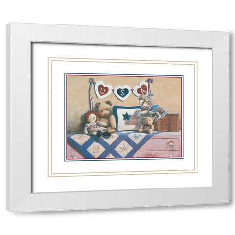 Teddy Bear USA White Modern Wood Framed Art Print with Double Matting by Unknown
