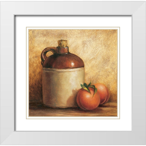 Jug And Peaches White Modern Wood Framed Art Print with Double Matting by Unknown