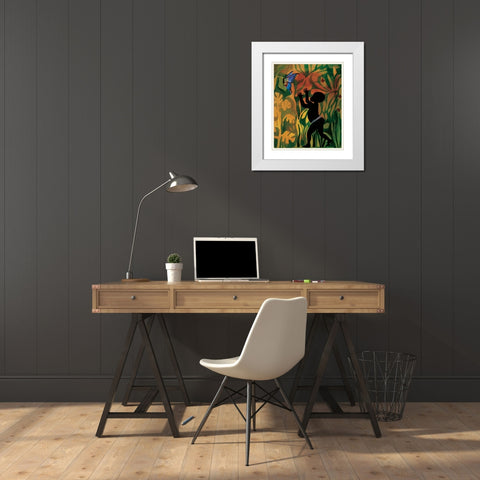 Boy Chasing Butterfly White Modern Wood Framed Art Print with Double Matting by Unknown