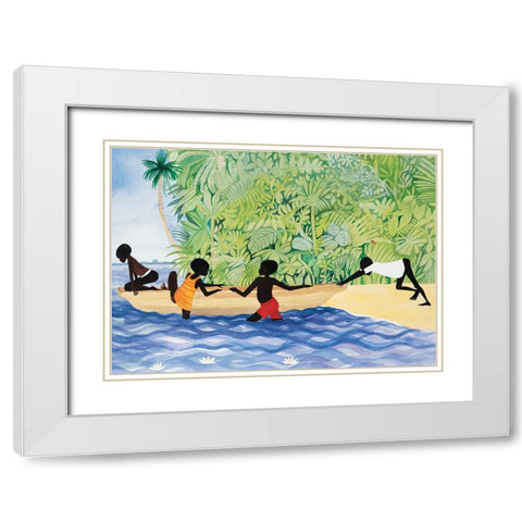 Push the Canoe White Modern Wood Framed Art Print with Double Matting by Unknown