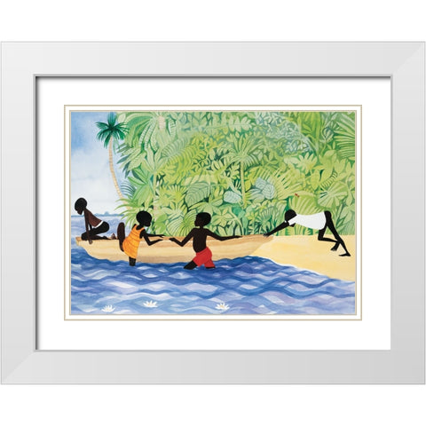 Push the Canoe White Modern Wood Framed Art Print with Double Matting by Unknown