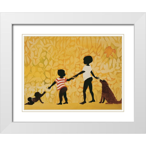 Watching the Babies White Modern Wood Framed Art Print with Double Matting by Unknown