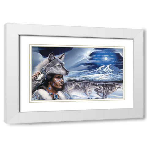 Running Wolf White Modern Wood Framed Art Print with Double Matting by Unknown