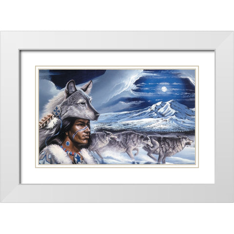 Running Wolf White Modern Wood Framed Art Print with Double Matting by Unknown