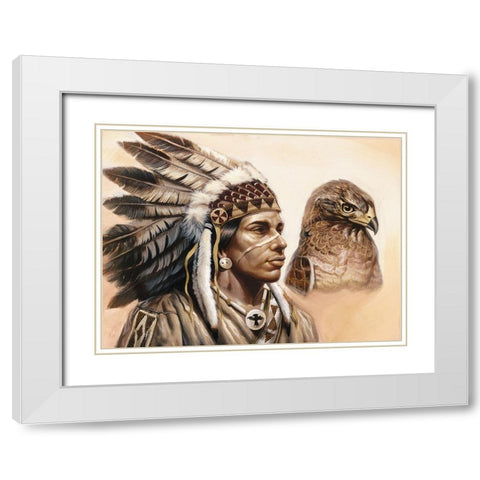 Chief And Eagle White Modern Wood Framed Art Print with Double Matting by Unknown