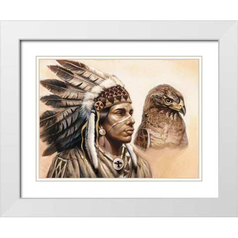 Chief And Eagle White Modern Wood Framed Art Print with Double Matting by Unknown