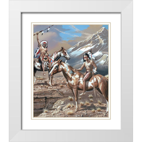 War Party I White Modern Wood Framed Art Print with Double Matting by Unknown