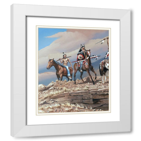 War Party II White Modern Wood Framed Art Print with Double Matting by Unknown