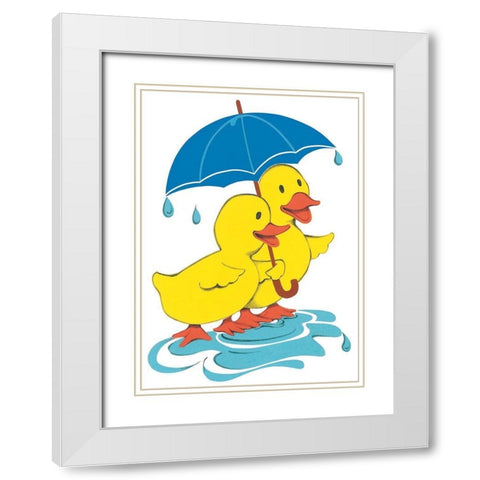 Ducks and Umbrella White Modern Wood Framed Art Print with Double Matting by Unknown