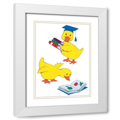 Ducks Reading White Modern Wood Framed Art Print with Double Matting by Unknown