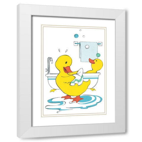 Ducks Bathing White Modern Wood Framed Art Print with Double Matting by Unknown