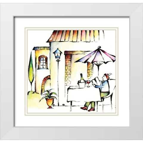 Sur la Bistro White Modern Wood Framed Art Print with Double Matting by Unknown