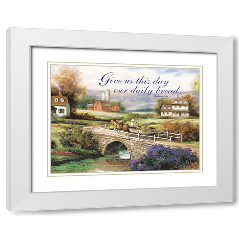 Matthew 6:11 White Modern Wood Framed Art Print with Double Matting by Unknown