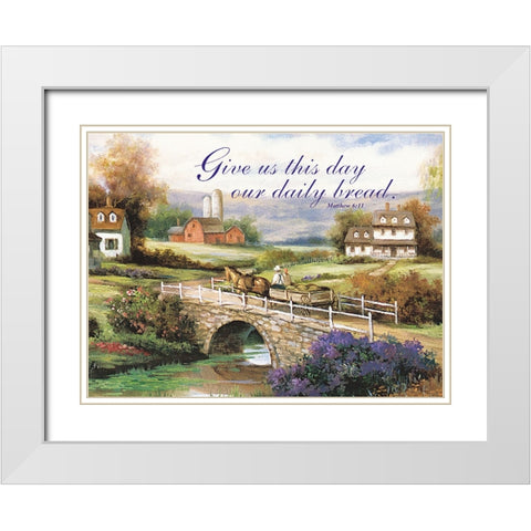 Matthew 6:11 White Modern Wood Framed Art Print with Double Matting by Unknown