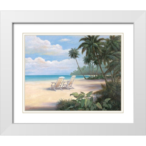 Two Chairs on Beach White Modern Wood Framed Art Print with Double Matting by Unknown