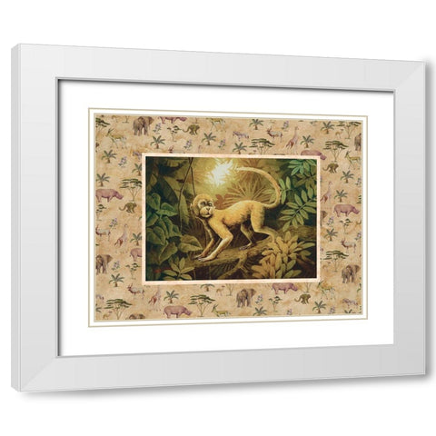 Monkey Safari White Modern Wood Framed Art Print with Double Matting by Unknown