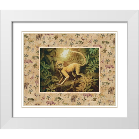 Monkey Safari White Modern Wood Framed Art Print with Double Matting by Unknown