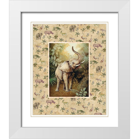 Elephant Safari White Modern Wood Framed Art Print with Double Matting by Unknown