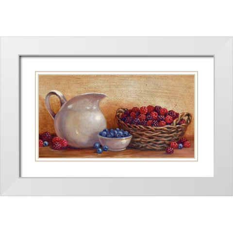 Pitcher and Berries White Modern Wood Framed Art Print with Double Matting by Unknown