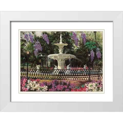 Garden Fountain White Modern Wood Framed Art Print with Double Matting by Unknown