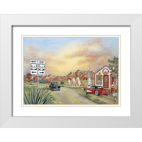Route 66 II White Modern Wood Framed Art Print with Double Matting by Unknown