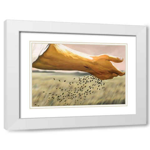 Seed Sower White Modern Wood Framed Art Print with Double Matting by Unknown