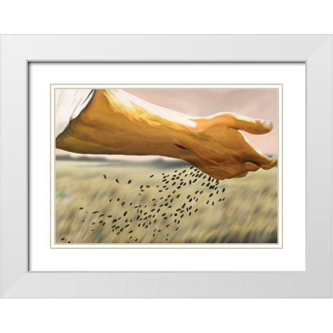 Seed Sower White Modern Wood Framed Art Print with Double Matting by Unknown
