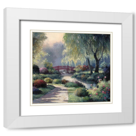 Red Bridge White Modern Wood Framed Art Print with Double Matting by Unknown