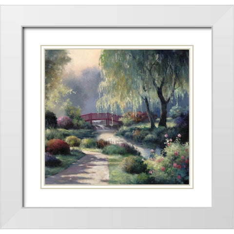 Red Bridge White Modern Wood Framed Art Print with Double Matting by Unknown