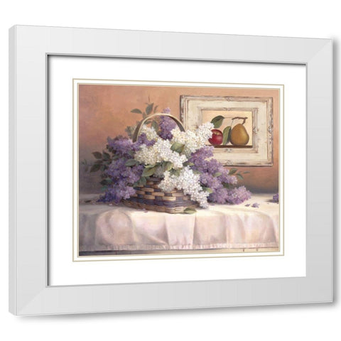 Lavendar Flowers White Modern Wood Framed Art Print with Double Matting by Unknown