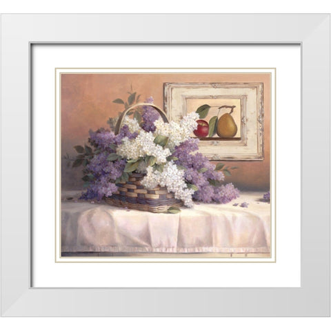 Lavendar Flowers White Modern Wood Framed Art Print with Double Matting by Unknown