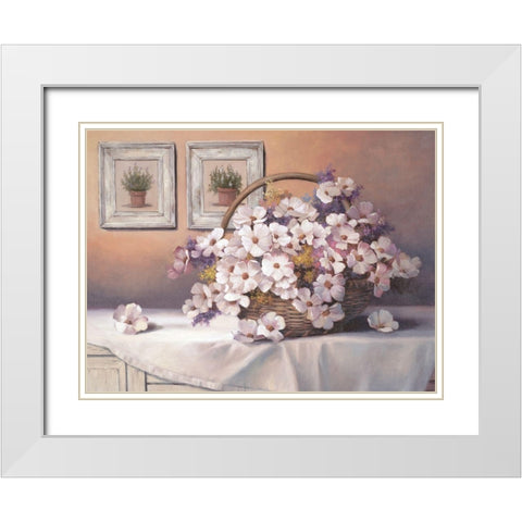 Daisies and Basket White Modern Wood Framed Art Print with Double Matting by Unknown
