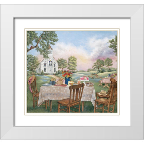 Church Picnic White Modern Wood Framed Art Print with Double Matting by Unknown