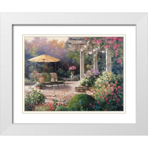Patio Garden White Modern Wood Framed Art Print with Double Matting by Unknown