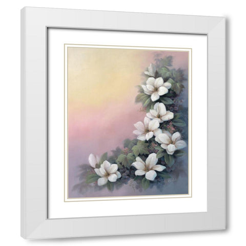 Magnolia OP White Modern Wood Framed Art Print with Double Matting by Unknown