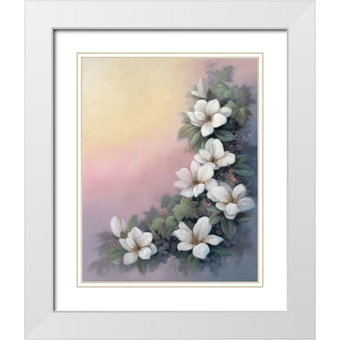 Magnolia OP White Modern Wood Framed Art Print with Double Matting by Unknown