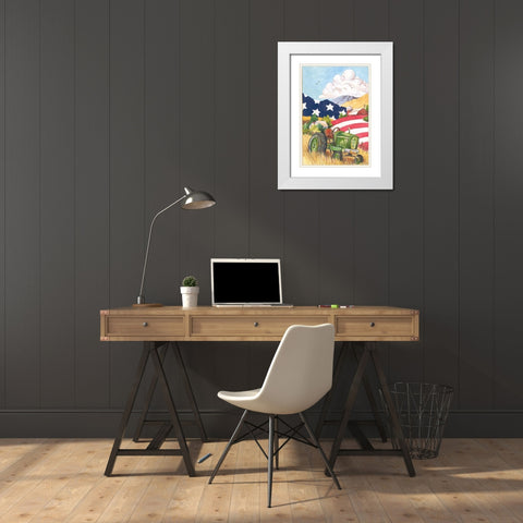 American Tractor White Modern Wood Framed Art Print with Double Matting by Unknown