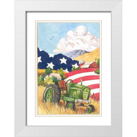 American Tractor White Modern Wood Framed Art Print with Double Matting by Unknown
