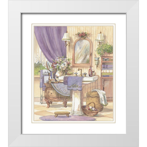 Victorian Bathroom II White Modern Wood Framed Art Print with Double Matting by Unknown
