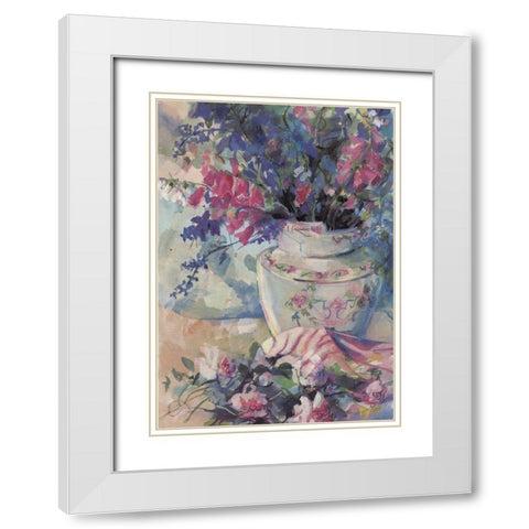 Floral Vase White Modern Wood Framed Art Print with Double Matting by Unknown