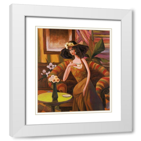Tea Time Right White Modern Wood Framed Art Print with Double Matting by Unknown