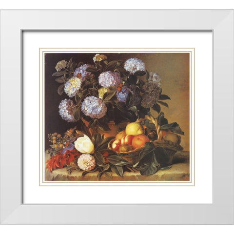 Fruits and Flowers White Modern Wood Framed Art Print with Double Matting by Unknown