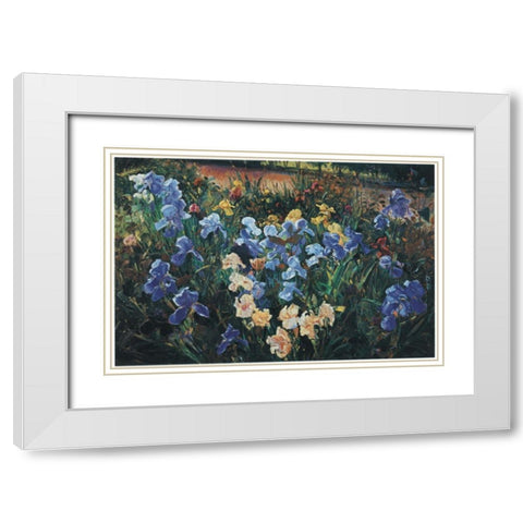 Blue Fields White Modern Wood Framed Art Print with Double Matting by Unknown
