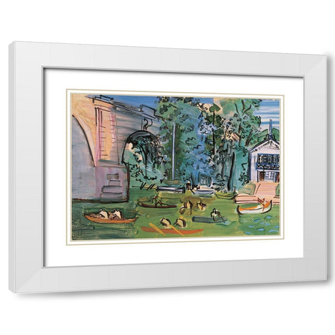 Canoeing White Modern Wood Framed Art Print with Double Matting by Unknown