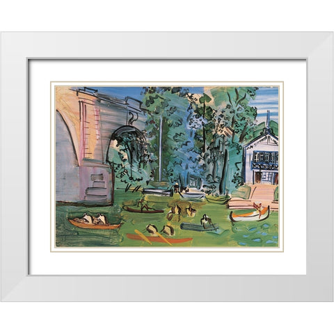 Canoeing White Modern Wood Framed Art Print with Double Matting by Unknown