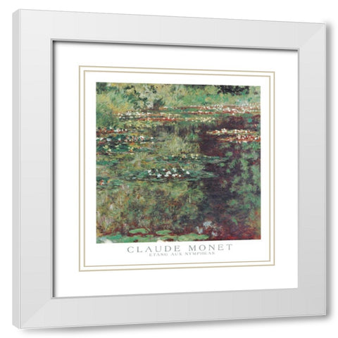 Etang aux Nympheas White Modern Wood Framed Art Print with Double Matting by Monet, Claude