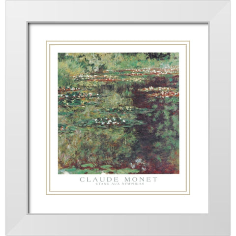 Etang aux Nympheas White Modern Wood Framed Art Print with Double Matting by Monet, Claude