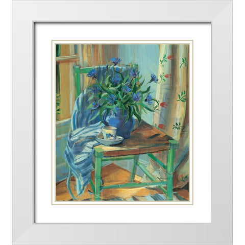 Green Chair Floral White Modern Wood Framed Art Print with Double Matting by Unknown