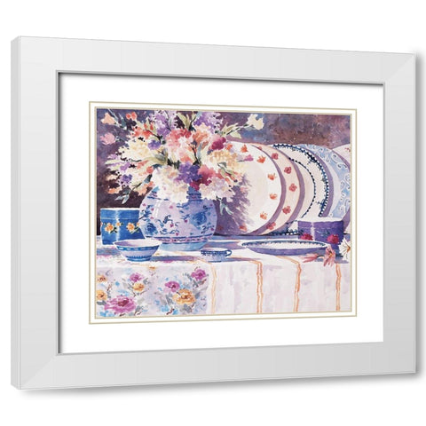 Plates in a Row White Modern Wood Framed Art Print with Double Matting by Unknown